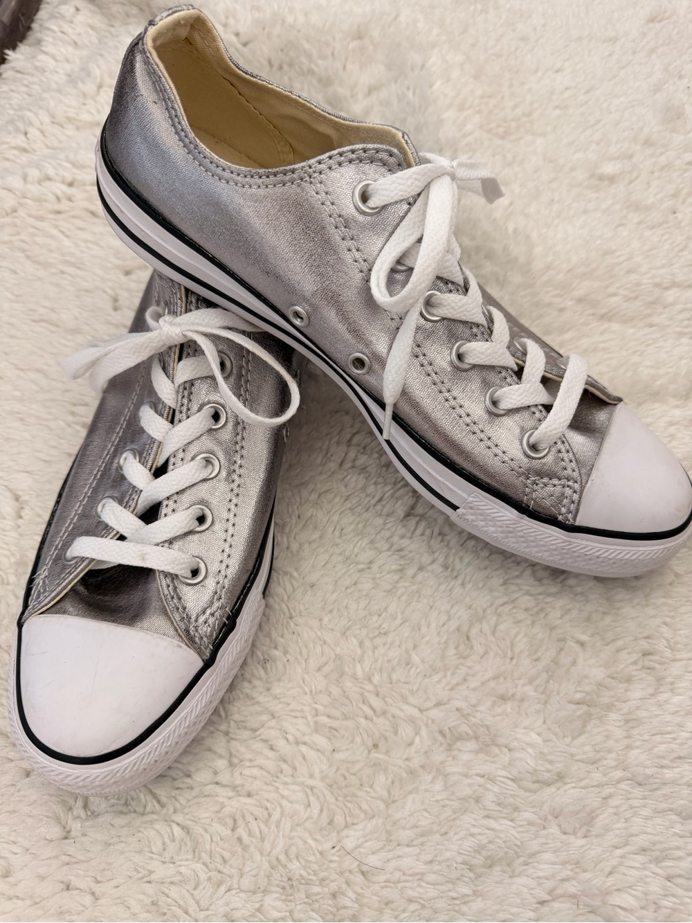 Converse Metallic Silver and White Low-Top Sneakers